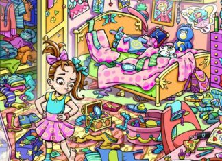 Ai ai ai ai que bagunça! Você pode encontrar a meia perdida da garota desordeira?