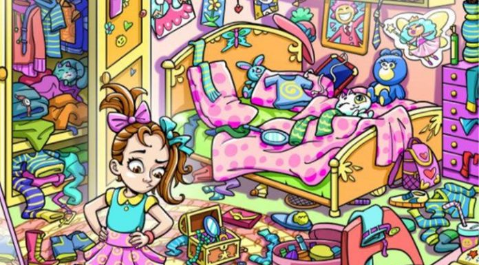 Ai ai ai ai que bagunça! Você pode encontrar a meia perdida da garota desordeira?